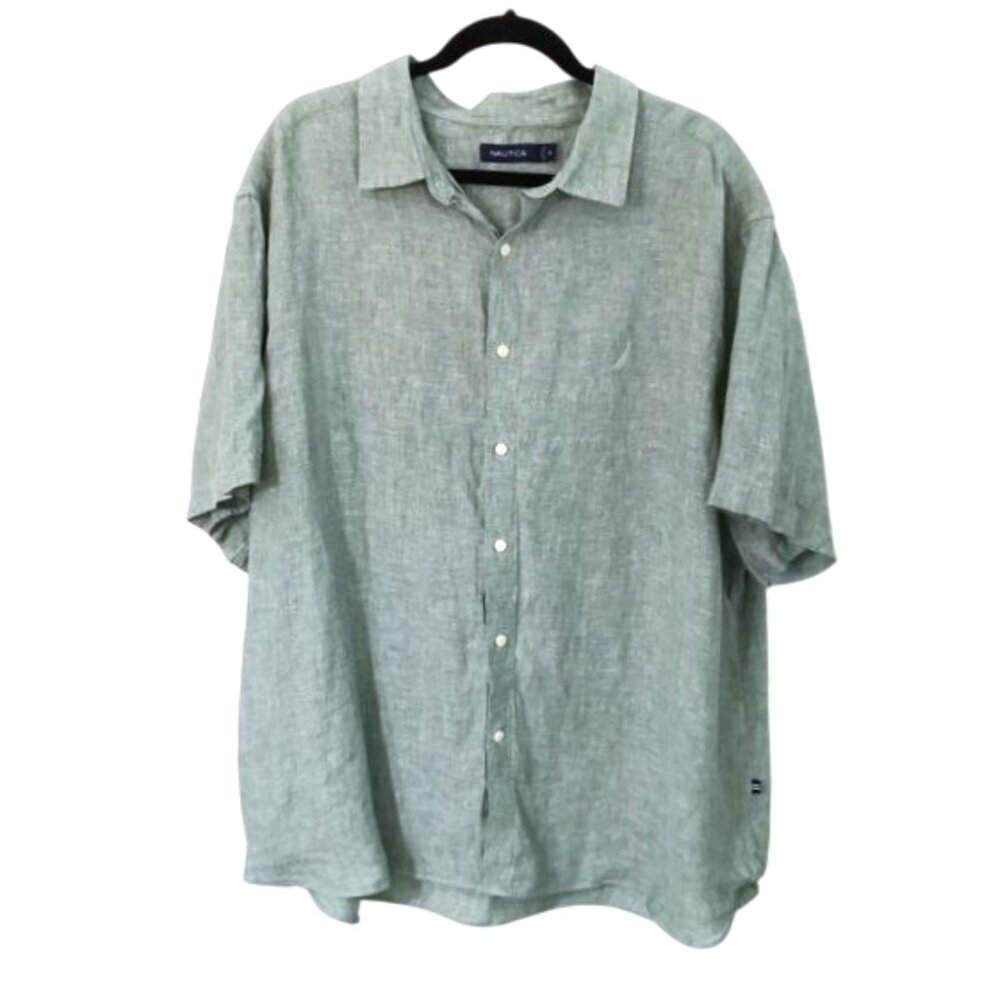 Like New Nautica 100% Linen Short Sleeve Shirt Green‎ Size 3XL